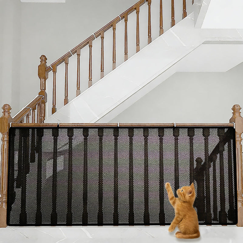 Safety Rail Net, 6.5ft x 2.5ft Mesh Protection Barrier for Balcony and Stairs, Sturdy Fabric Railing Netting for Pets and Home Security, Black