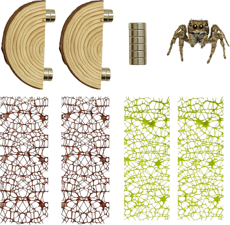 Jumping Spider Enclosure Accessories - 2 Wood Ledges & 4 Climbing Webs