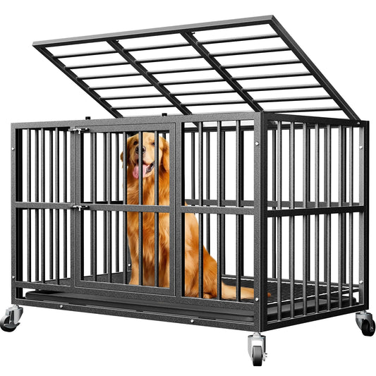 48 in Heavy Duty Dog Crate for Large Dogs, Dog Kennel Indoor with Removable Tray and Lockable Wheels, Easy to Clean, XL Dog Cage for Large and Medium Dogs