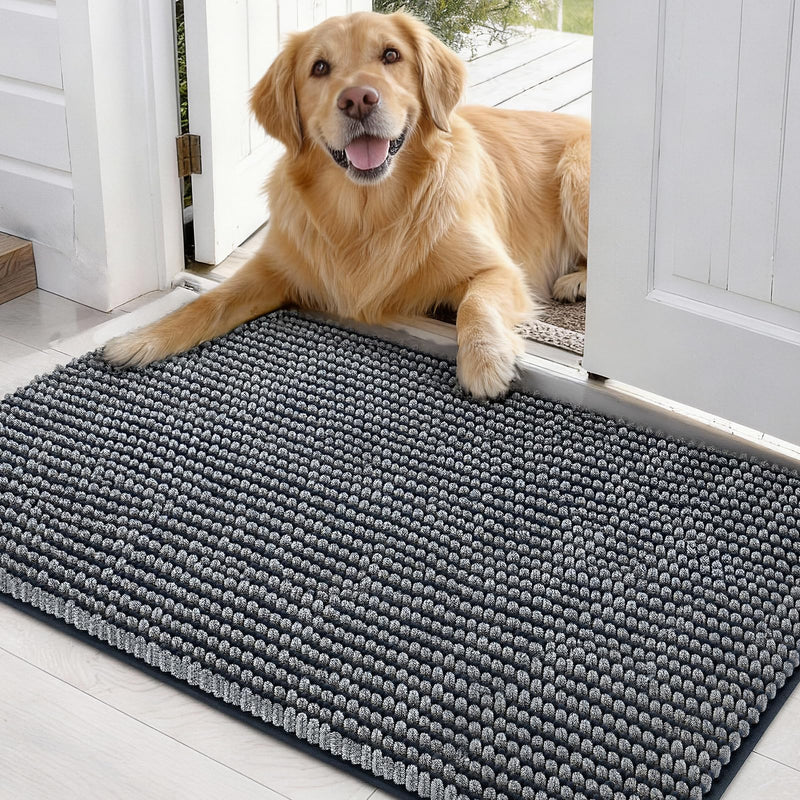 EHEYCIGA Super Absorbent Dog Door Mat for Muddy Paws 30x20 Inch Indoor, Front Doormat Outside Entrance, Quick Dry Chenille Washable Dog Crate Bed, Non-Slip Pet Rug Mud Mat Outdoor Entryway, Grey