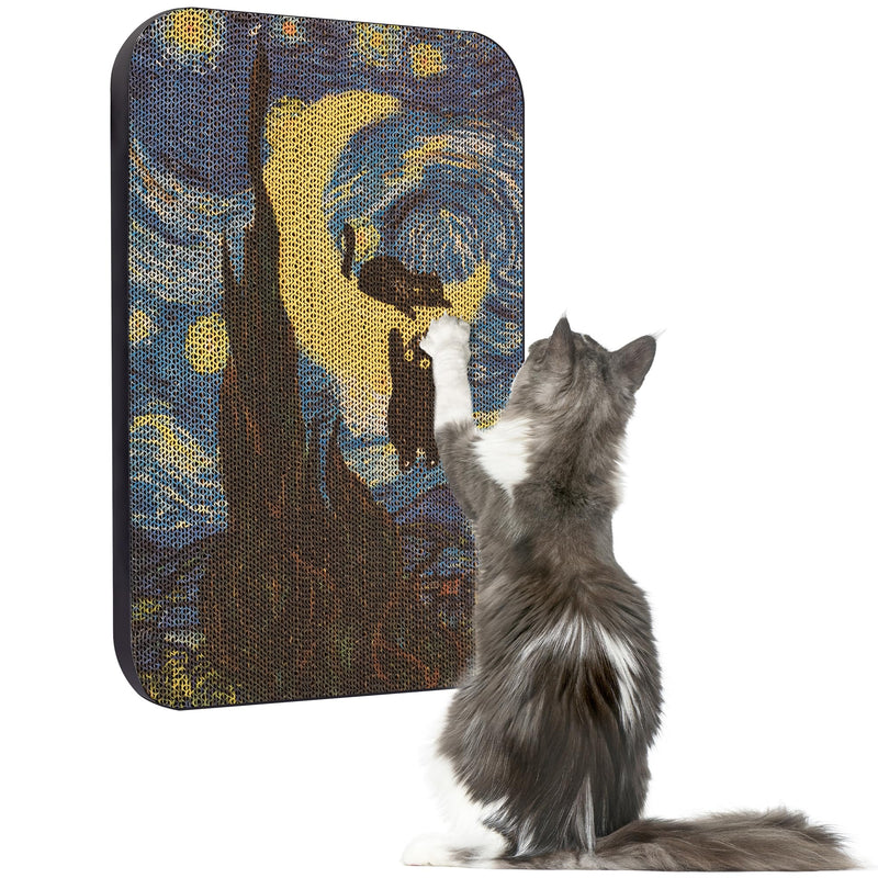 LESISSMER Art Cat Scratcher, Wall-Mountable Cat Scratching Board, Cat Wall Scratcher 16.7x11x1 Inch Cat Scratch Pad and Cat Scratchers for Indoor Cats Toy Furniture Protector（Starry Night）