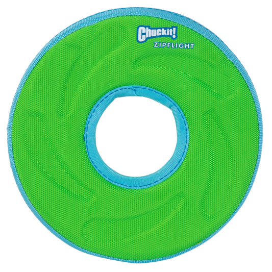Chuckit! Amphibious ZipFlight Floating and Flying Disc Dog Toy, Medium (8.5"), Assorted Colors (Orange And Blue/Green and Blue)