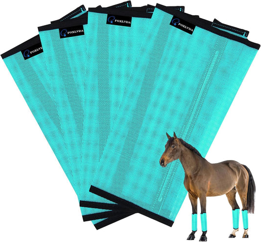 FOXLVDA Horse Fly Boots - Fly Boots for Horses Set of 4, Comfortable Breathable Mesh Equine Leg Leggings, Adjustable & U