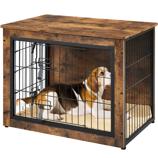 Yaheetech 32'' Dog Crate Furniture with Cushion Wooden Dog Crate with Double Doors/Adjustable Feet Side End Table for Small/Medium Dogs