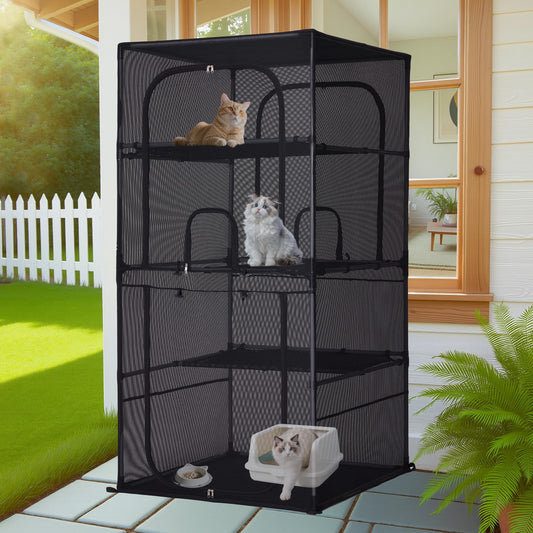 Catio Outdoor Cat Enclosure Window 61.4" H Large Cat Cage with Perches 4 Tiers Cat Patio Playpen Kitten Kennel for Multiple Indoor Cats