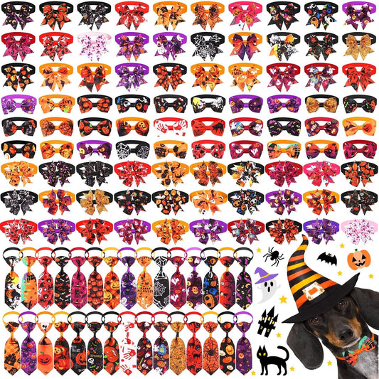 Talltalk 120 Pcs Halloween Dog Bow Tie Collar Set