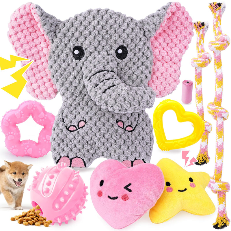 XIUGOAL Pink Puppy Toys - 9 Pack Puppy Chew Toys for Teething, Enrichment Dog Toys for Small Dogs to Keep Them Busy, Squeaky Plush Toy for Boredom