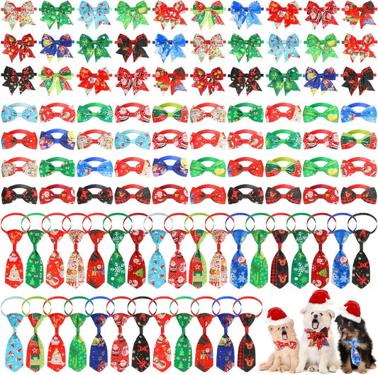 Reginary 100 Pcs Christmas Dog Bow Tie Collar Xmas Pet Necktie