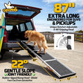 87" Extra Long Dog Ramp for Pickup Truck, 17" Wide Aluminum Alloy Foldable Pet Car Ramp for Large Dogs 150 lbs, Upgraded