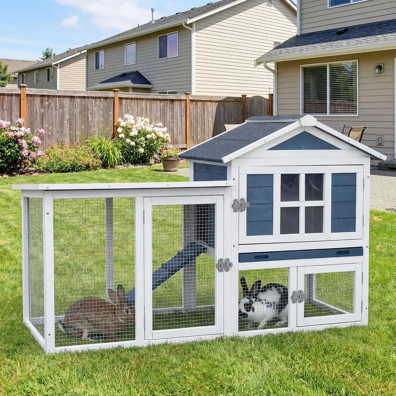 RUNSHED Wooden Rabbit Hutch, Waterproof Roof & Pull‑Out Cleaning Tray