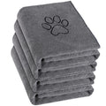 Chumia 4 Pack Dog Towels for Drying Large Microfiber Grooming Tools Absorbent Soft Bath Supplies with Embroidered Paw for Small Medium Pet Products(16 x 32 Inch,Gray)