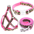 Mile High Life Leopard Dog Harness Collar Leash Set, Adjustable No Pull Dog Halter Harness for Small Breed Dogs, Easy Control for Training Walking (Pink, XS Chest 9"-15", Neck 8"-12")