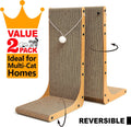 Markarbarka Value 2-Pack 23.6 Inch L-Shaped Cardboard Cat Scratcher, Dual Use (Vert/Horiz) Scratch Pad with Toy Balls, Wall-Mountable Furniture Protector Cat Scratchers for Indoor Cats