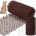 Sanwuta 2 Pcs 26.3 ft Cat Spike Mat Outdoor Cat Deterrent Mat with Spikes Prickle Strips Indoor Dog Digging Deterrent Anti Network Spikes with 10 Staples for Garden Fence(Brown)