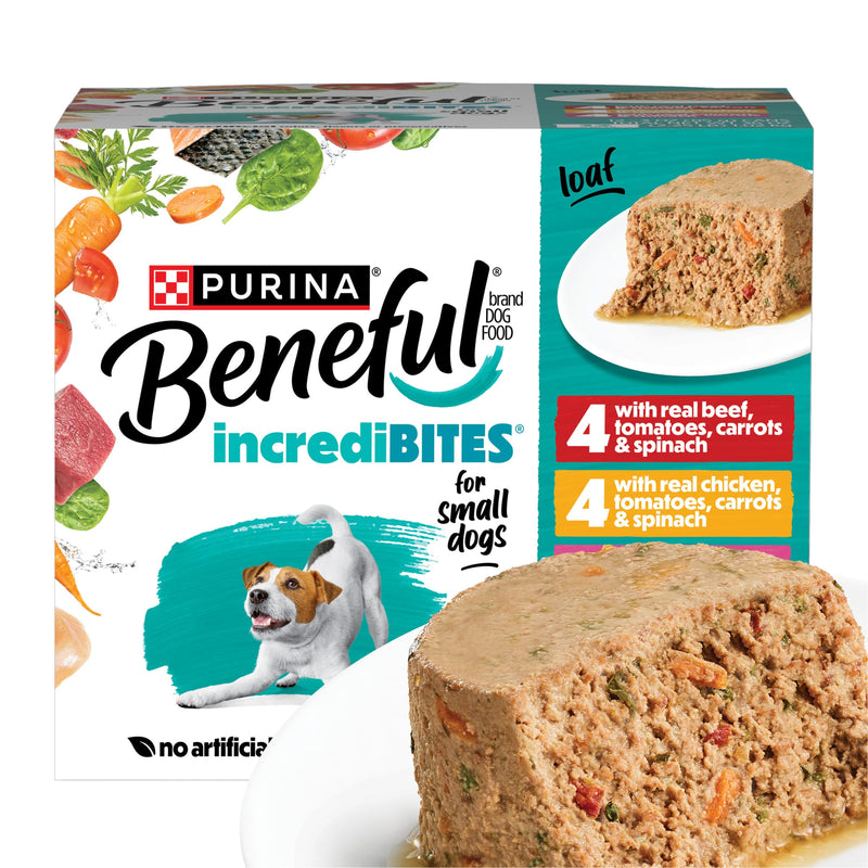 Purina Beneful Small Breed Wet Dog Food Variety Pack, IncrediBites Loaf, Chicken, Beef and Salmon Flavors - (2 Packs of 12) 3 oz. Cans
