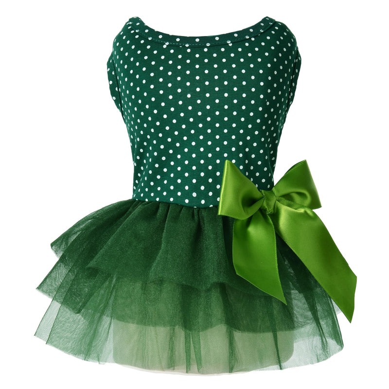 MSNFOASM Summer Green Polka Dot Tutu Dress with Bow for Small Dogs and Cats(Dark Green Dots,M)