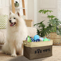 PET ARTIST Dog Toy Basket, Collapsible Dog Toy Bin Box with Comfortable Handles, Large Pet Toy Storage Basket Organizer for Accessories, Toys,Coat & Clothing,Blanket Leash (Brown, M:15"x11"x9")