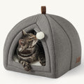 Bedsure Cat Beds for Indoor Cats - 2 in 1 Cat Cave House Tent for Kittens and Small Pets with Removable Washable Cushioned Pillow, Foldable Kitten Hideaway with Non-Slip Bottom, Grey, 16 inches