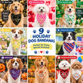 9 Pack Holiday Dog Bandanas, Seasonal Pet Scarves for Medium Large Dogs