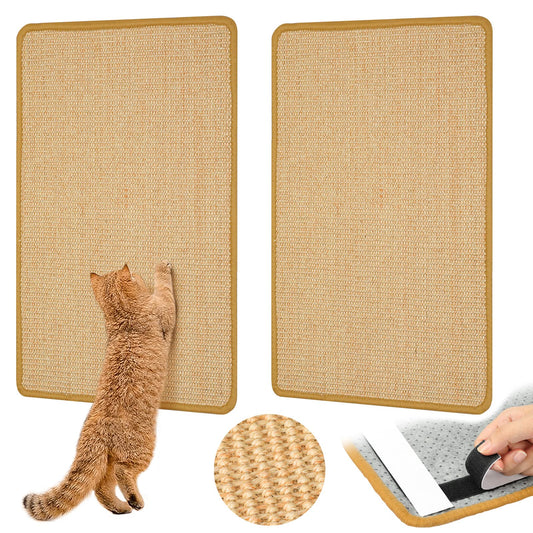 Graciadeco Carpet Cat Scratching Mat Sisal, 2 Packs Sisal Fabric Large 23.6" x 15.7" Scratching Pad for Indoor Cats with Adhesive Hook Loop Tape, Cat Scratching Rug Wall Scratchers for Indoor