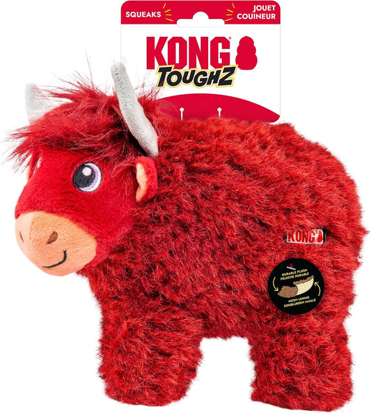 KONG Toughz Highland Cow Plush Dog Toy, Medium, Durable for Active Play
