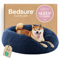 Bedsure Calming Dog Bed for Medium Dogs - Donut Washable Medium Pet Bed, 30 inches Anti-Slip Round Fluffy Plush Faux Fur Cat Bed, Fits up to 45 lbs Pets, Navy