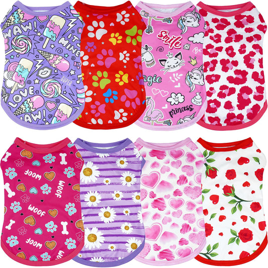 JpGdn 8PCS/Pack Dog Shirts Pink for Small Dog Girl Female Sleeveless T Shirts Cats Doggie Puppy Tank Top Tee Vest