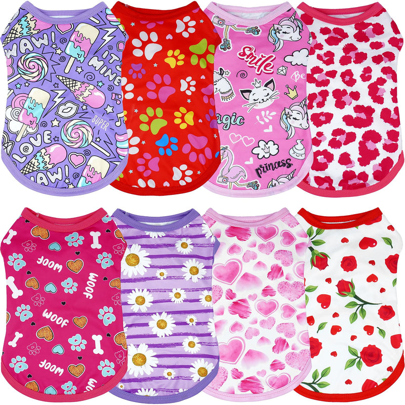 JpGdn 8PCS/Pack Dog Shirts Pink for Small Dog Girl Female Sleeveless T Shirts Cats Doggie Puppy Tank Top Tee Vest