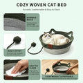 Cotton Rope Cat Basket Bed with Cat Ear Handles, Woven Cat Bed Pet Sleeping Bed Cat Nest with Removable Cushion, Scratch
