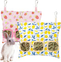 Lesnala 2 Pcs Canvas Hanging Bunny Hay Feeder Bags 3 Holes 2 Styles