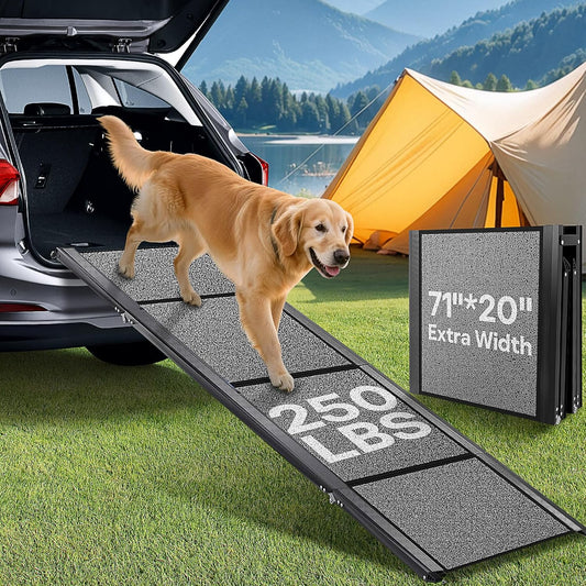 𝟕𝟏'' & 𝟐𝟎" Wide Dog Ramp for Large Dogs, Holds 250LBS & Gentle Slope for Joint Care - Dog Car Ramp with Upgrade Non-Slip Surface - Portable Folding Pet Ramps for Senior Pets Enter into SUV, Truck