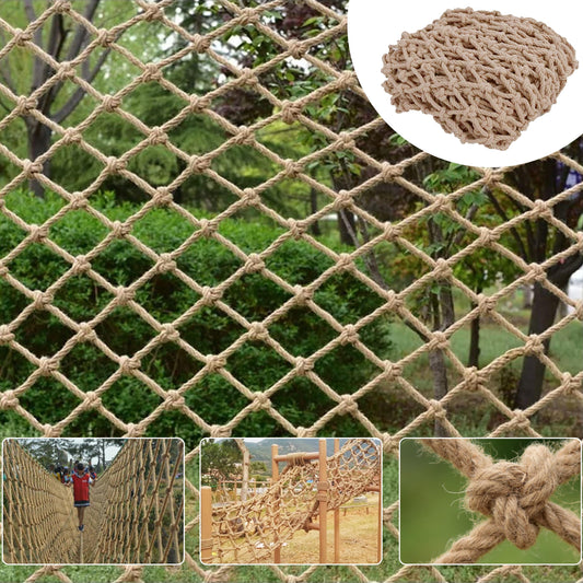 Safety Hemp Rope Net Kids Climbing Safety Netting Children Balcony Stairs Fence Railing Garden Playground Protection Heavy Duty Tree House Indoor&Outdoor Decor Rope Net 10mm/10cm 3.3x6.6ft(1x2m)
