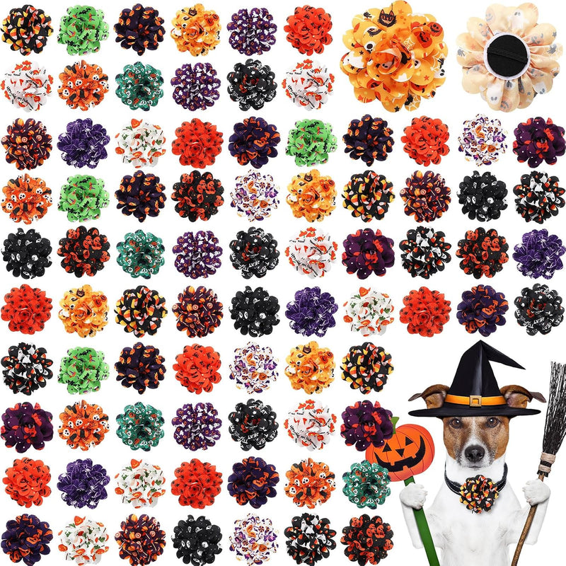 Silkfly 80 Pcs Halloween Dog Collar Flowers Bulk, Pet Bows