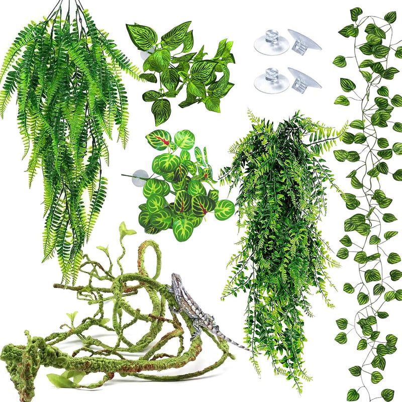 Reptile Plants for Terrarium Tank – Bearded Dragon Tank Accessories, Artificial Hanging Plant Vines, Habitat Decor & Hid