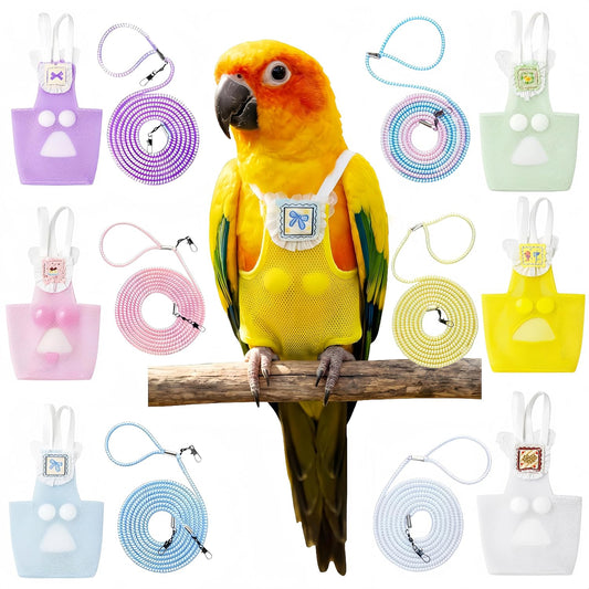 2Pack Bird Diapers with Flying Leash, Breathable Mesh Design Bird Harness Flight Suits Diapers Reusable Parrot Nappy Uri