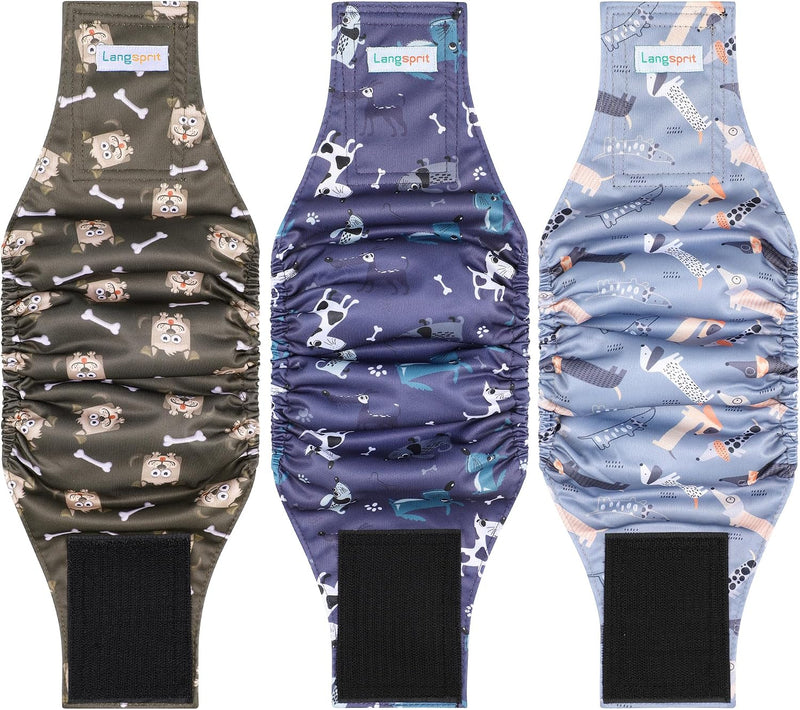 Langsprit Male Belly Bands for Dogs (Pack of 3) - High Absorbing Dog Wraps Male Washable - Reusable Dog Diapers