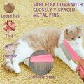 POSAPET Cat Grooming Brush Kit 6 Tools - Deshedding & Dematting for Long/Short Hair, Self-Cleaning Slicker Brush with 6-in-1 Flea Comb for Cats & Kittens (Pink)