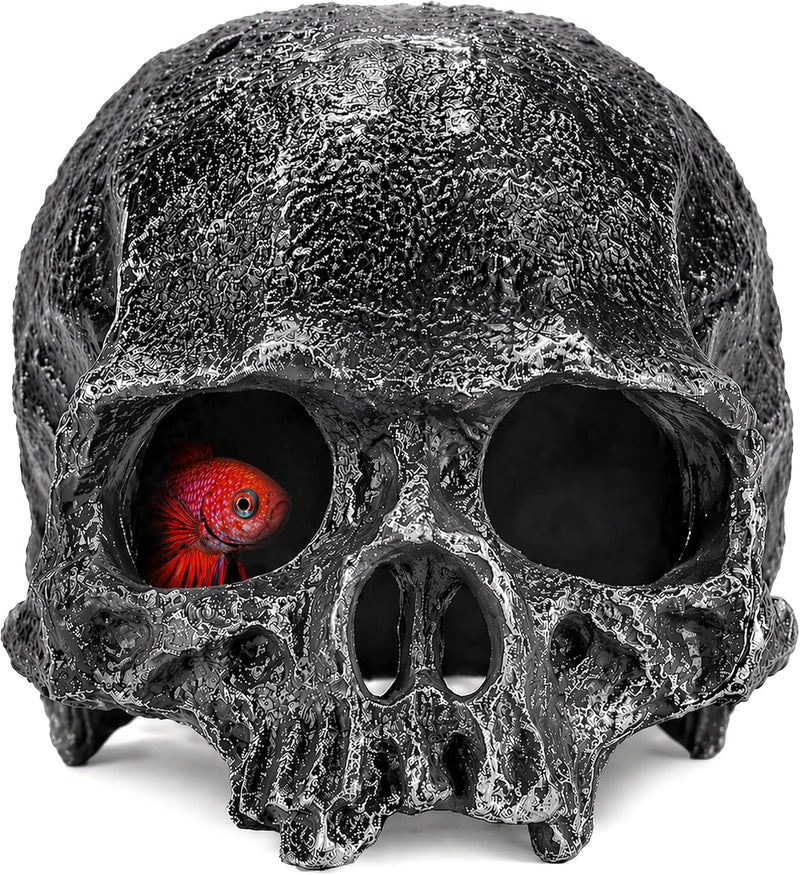 Skull Fish Tank Decor, Gothic Aquarium Hide - Resin Reptile Cave