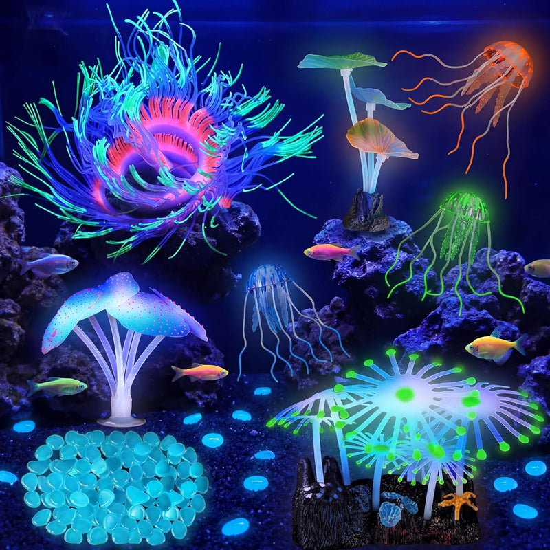 Weewooday 57 Pieces Glowing Fish Tank Decorations