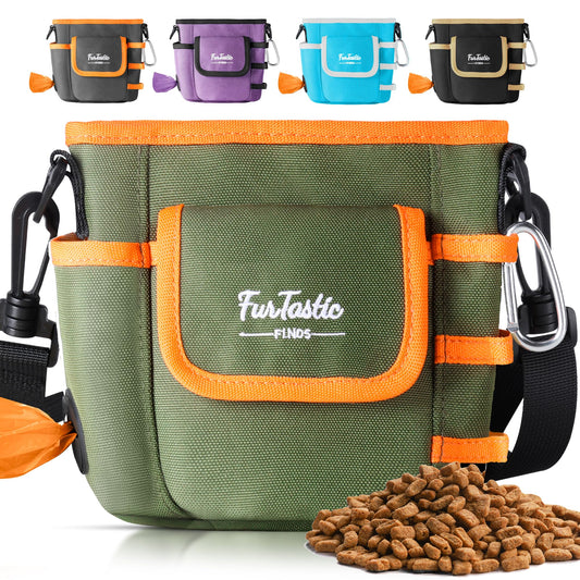 FurtasticFinds Dog Treat Pouch with Quick-Release Magnetic Closure, 3-Way Wear Treat Bags, 900D Waterproof Fabric, 4 Storage Spaces, Treat Pouch for Pet Training Walking (Green)