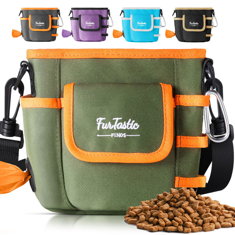 FurtasticFinds Dog Treat Pouch with Quick-Release Magnetic Closure, 3-Way Wear Treat Bags, 900D Waterproof Fabric, 4 Storage Spaces, Treat Pouch for Pet Training Walking (Green)