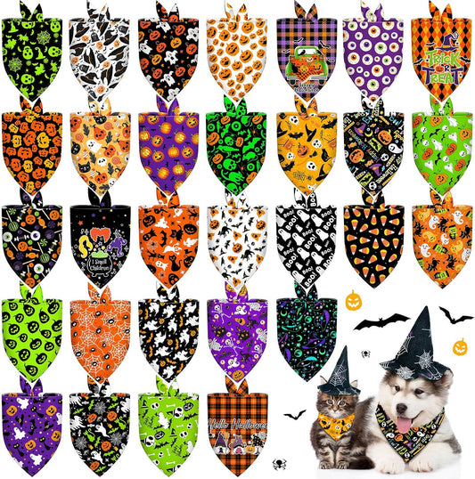 30 Pcs Halloween Dog Bandanas Bulk Adjustable Dog Scarves Bibs Pumpkin Bat Ghost Puppy Bandanas Pet Neckerchief Washable