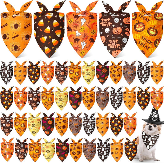 Weewooday 50 Pcs Halloween Dog Bandanas Bulk
