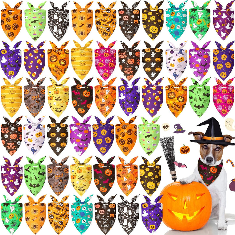 Preboun 50 Pcs Halloween Dog Bandanas Bulk, Pumpkin Ghost Bat Spider Web