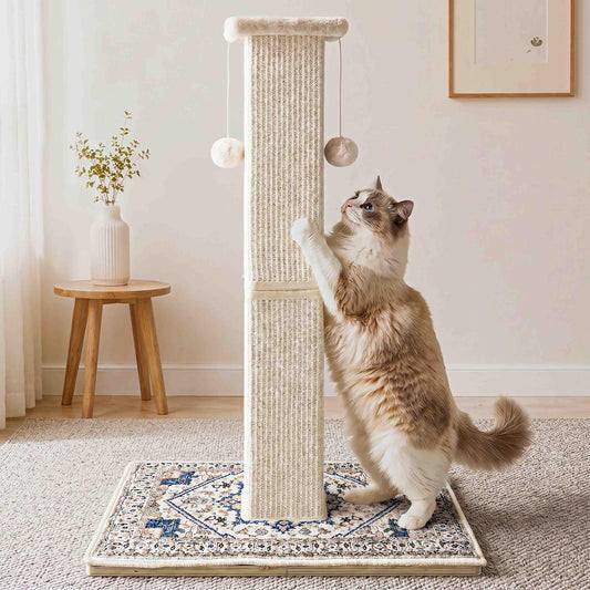 Tall Cat Scratching Post for Indoor Cats Adults with Carpet, White
