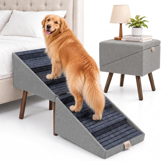 Wood Foldable Ottoman Dog Stairs, for High Beds & Large Dogs