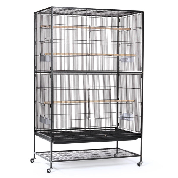 Prevue Hendryx Pet Products Wrought Iron Flight Cage - Big Rolling Bird Cage for Parakeets, Cockatiels, Conures, Lovebirds, Canaries, Finches, Parrotlets, & Caiques, 5 Ft - X-Large, Hammertone Black
