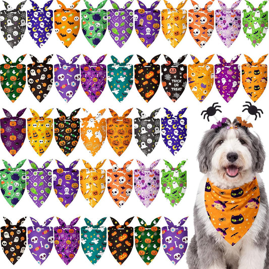 50 Pcs Halloween Dog Bandanas Bulk, Pumpkin Ghost Bat Skull Pattern