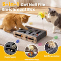 5-in-1 cat nail file scratcher Enrichment Box - interactive cat toys for indoor cats, Large felt cat puzzle feeder with 