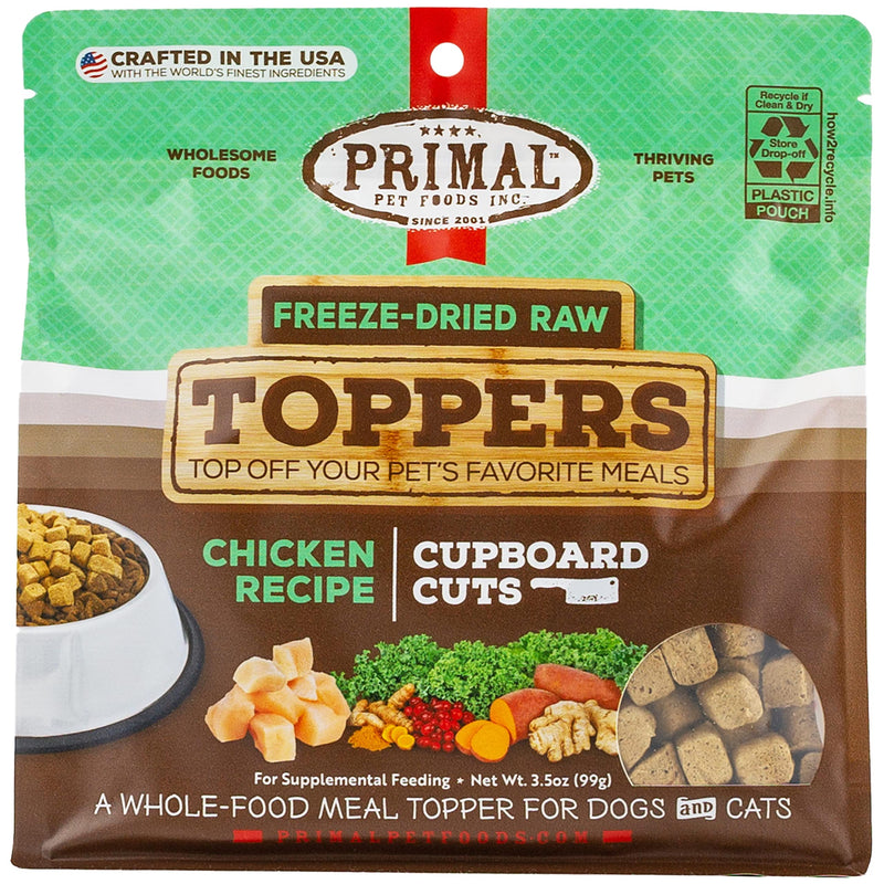 Primal Dog Food Toppers & Cat Food Toppers, Cupboard Cuts, Grain Free Meal Mixers with Probiotics, Raw Freeze Dried Dog Treats & Cat Treats, Great for Training (Chicken, 3.5 oz)